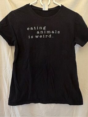 Black Graphic Tee "eating animals is weird." M
